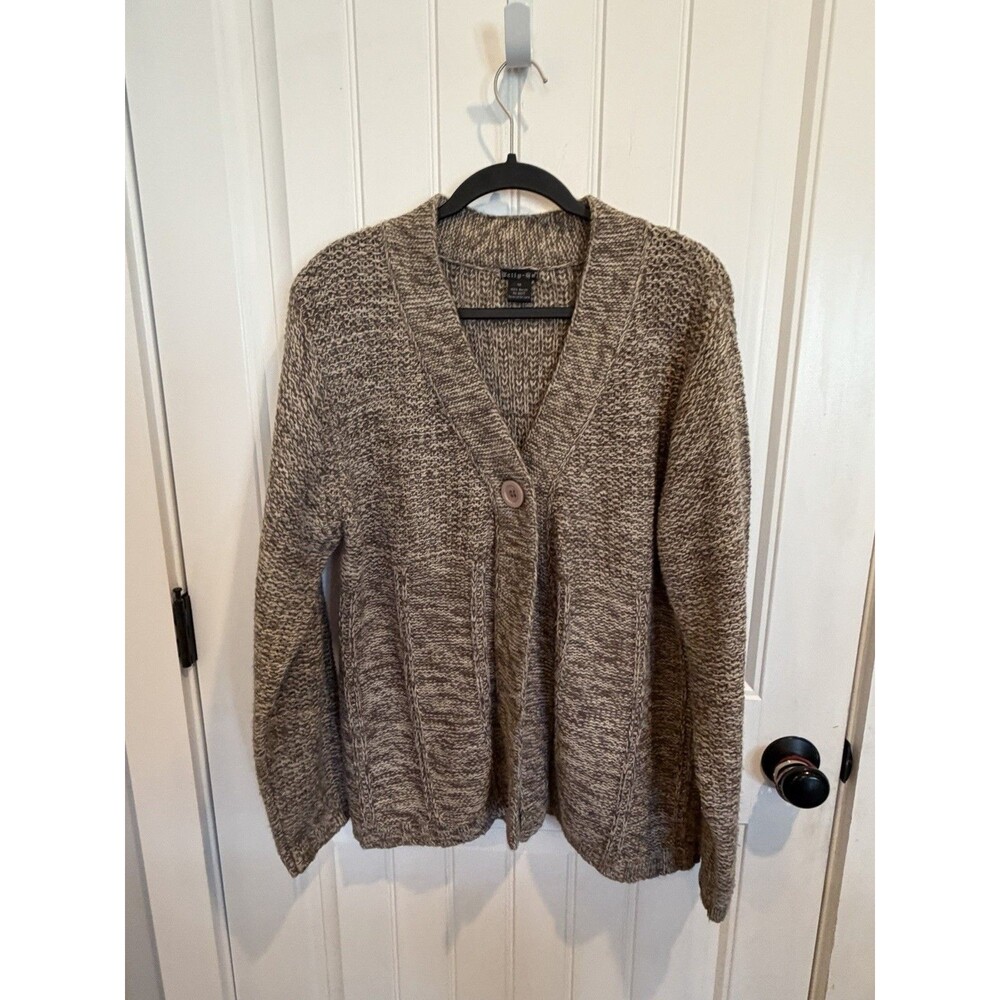 Tally Ho Cardigan Sweater Womens 1X Brown Marled Chunky Knit Pockets